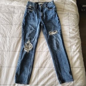 Abercrombie High Rise Mom Jeans Medium Ripped Wash